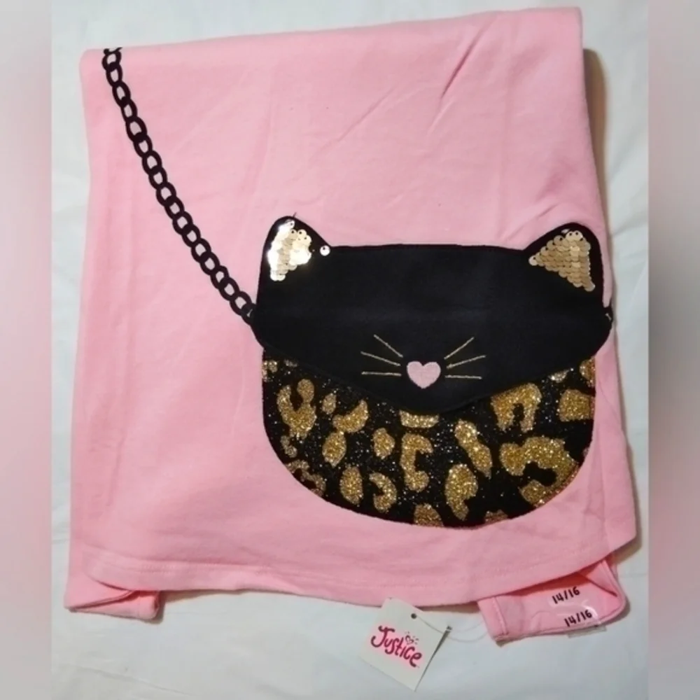 Justice Leopard Kitty Face Purse Long Sleeve Shirt- 14/16